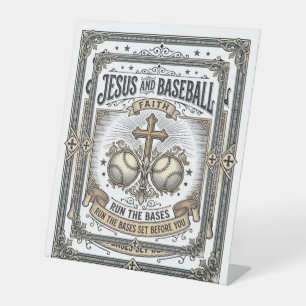 Jesus and Baseball Vintage Christian Pedestal Sign