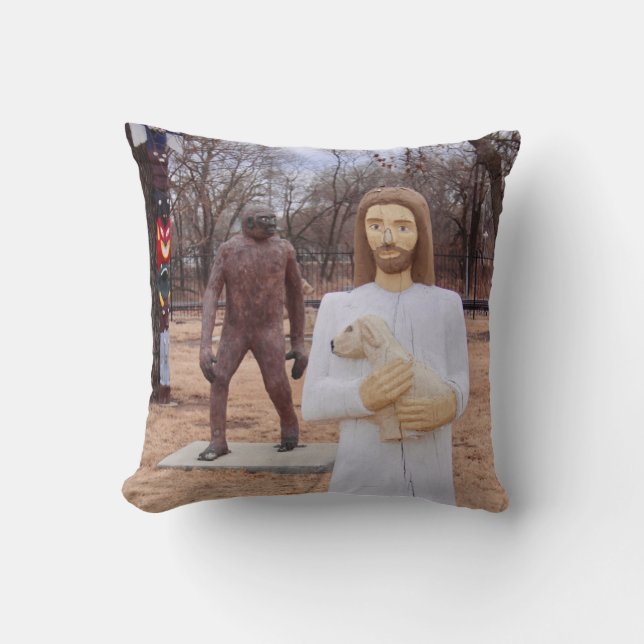 Jesus and Bigfoot Throw Pillow (Front)