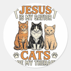 Jesus And Cats Are My Therapy Vintage Cat Shirt Classic Round Sticker