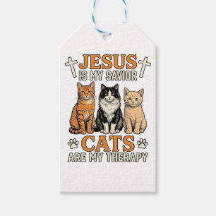 Jesus And Cats Are My Therapy Vintage Cat Shirt Gift Tags