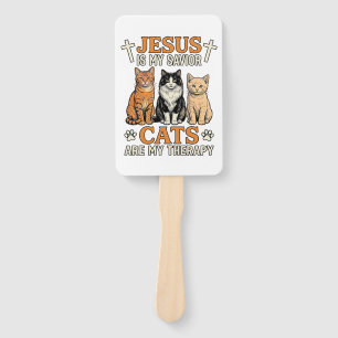 Jesus And Cats Are My Therapy Vintage Cat Shirt Hand Fan