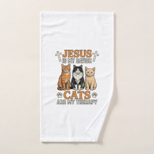 Jesus And Cats Are My Therapy Vintage Cat Shirt Hand Towel