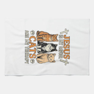 Jesus And Cats Are My Therapy Vintage Cat Shirt Kitchen Towel