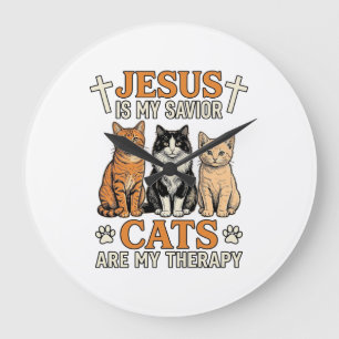 Jesus And Cats Are My Therapy Vintage Cat Shirt Large Clock