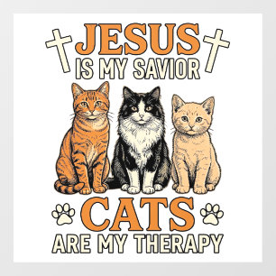 Jesus And Cats Are My Therapy Vintage Cat Shirt Window Cling