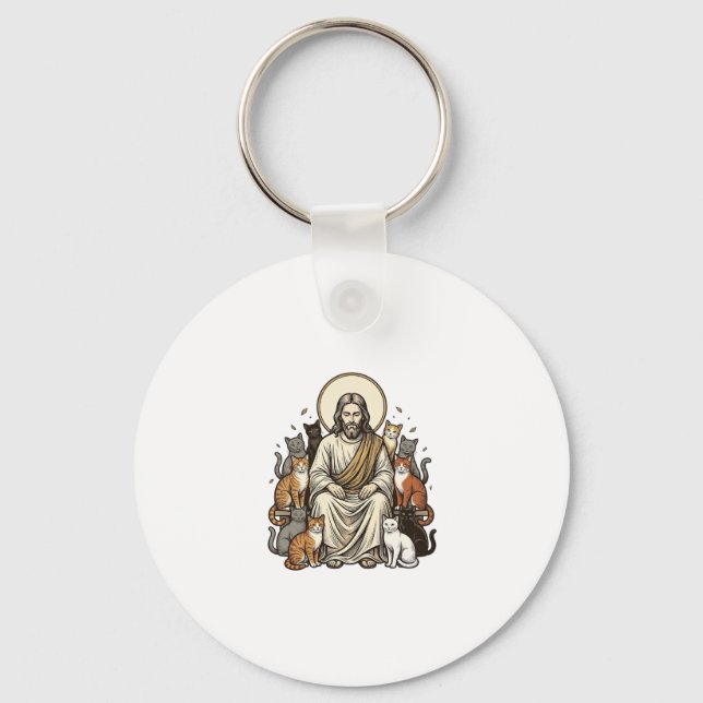 Jesus and Cats Vintage Keychain (Front)