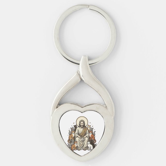 Jesus and Cats Vintage Keychain (Front)