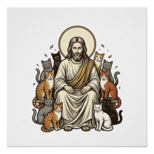 Jesus and Cats Vintage Poster