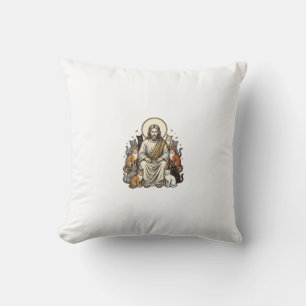 Jesus and Cats Vintage Throw Pillow