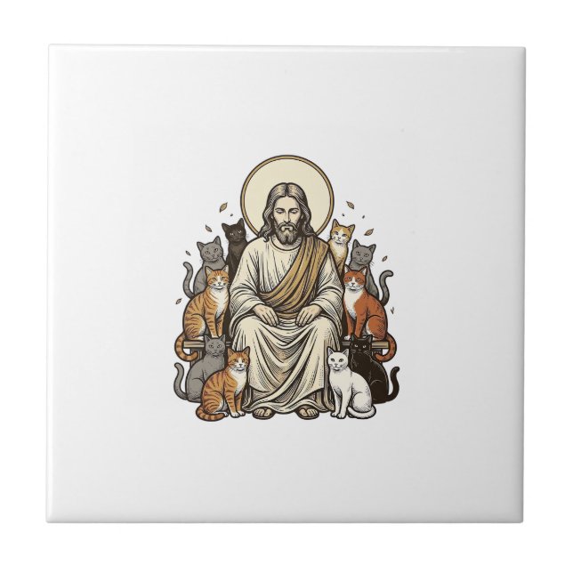 Jesus and Cats Vintage Tile (Front)