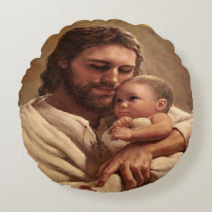 Jesus and child round pillow