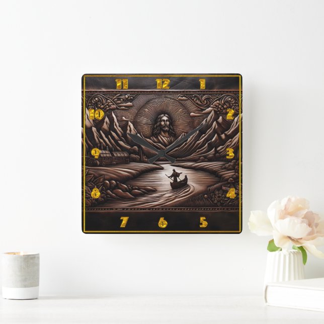 Jesus and Disciples on a River Journey at Dusk Square Wall Clock (Home)