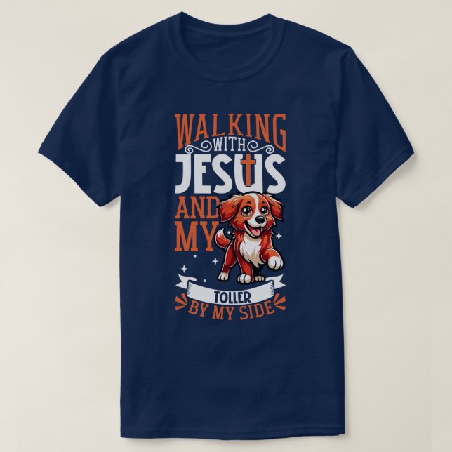 Jesus and dog Nova Scotia Duck Tolling Retriever T-Shirt (Design Front)