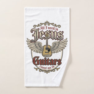 Jesus and Guitars Vintage Christian Guitar Hand Towel