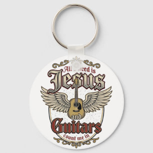 Jesus and Guitars Vintage Christian Guitar Keychain