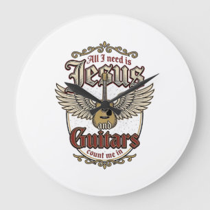 Jesus and Guitars Vintage Christian Guitar Large Clock