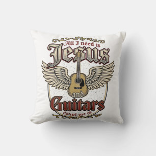 Jesus and Guitars Vintage Christian Guitar Throw Pillow
