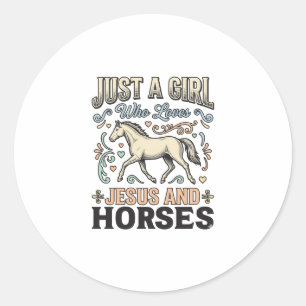Jesus And Horses Girl Vintage Horse Faith Shirt De Classic Round Sticker