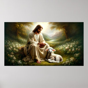 Jesus and Lamb Art Poster