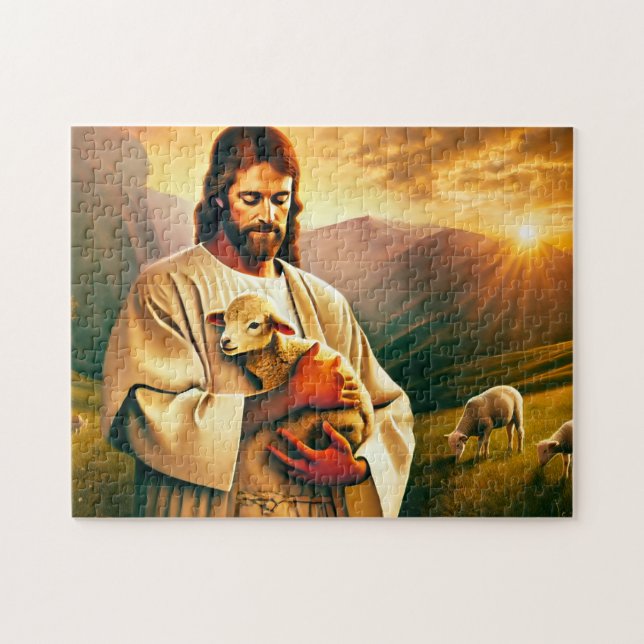 Jesus and Lamb Christian Divine Comfort Jigsaw Puzzle (Horizontal)