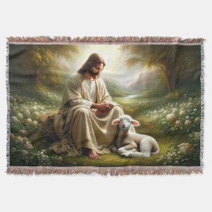 Jesus and Lamb Throw Blanket
