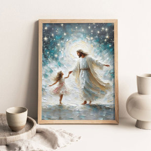 Jesus and Little Girl Dancing, Christian Wall Art, Poster