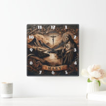 Jesus and Mary by a River With Mountains at Dusk