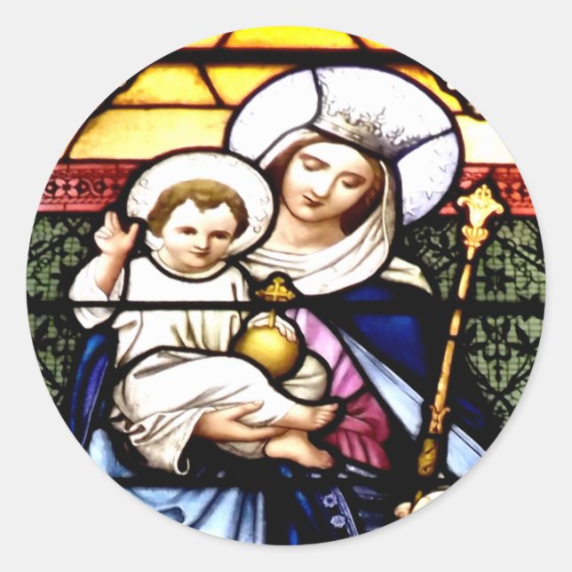 Jesus and Mary stained glass window Classic Round Sticker (Front)