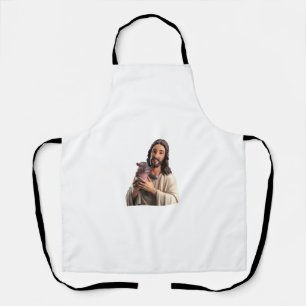 Jesus and Moo Deng_ A Unique Take on Classic Art T Apron