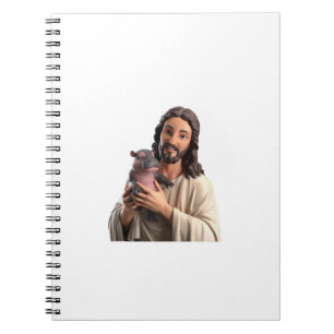 Jesus and Moo Deng_ A Unique Take on Classic Art T Notebook