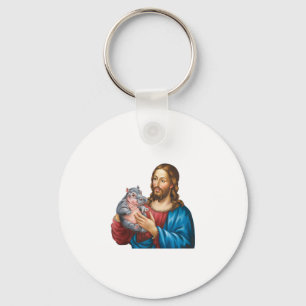 Jesus and Moo Deng Divine Connection Meets Hippo T Keychain