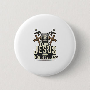 Jesus and Motorcycles Vintage Christian Biker Desi 2 Inch Round Button
