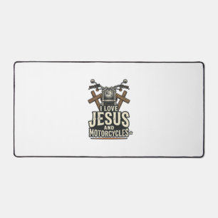 Jesus and Motorcycles Vintage Christian Biker Desi Desk Mat