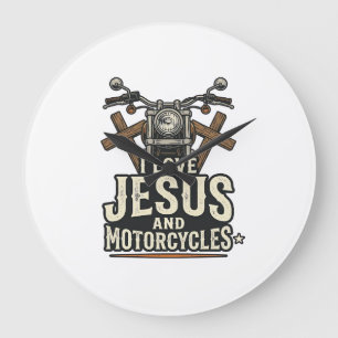 Jesus and Motorcycles Vintage Christian Biker Desi Large Clock