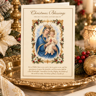 Jesus and Our Lady of the Sacred Heart Floral Holiday Card