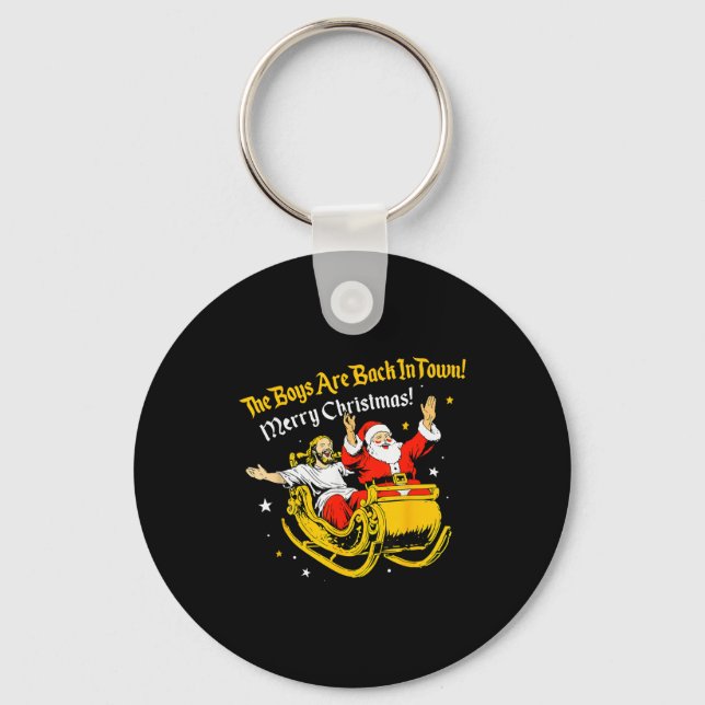 Jesus And Santa Claus Christmas Xmas Town Ous Sayi Keychain (Front)