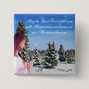 Jesus and Sheep 2 Inch Square Button