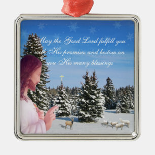 Jesus and Sheep Metal Ornament