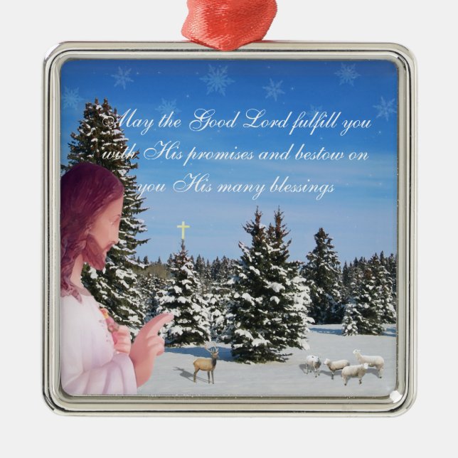 Jesus and Sheep Metal Ornament (Front)