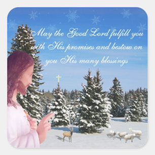 Jesus and Sheep Square Sticker