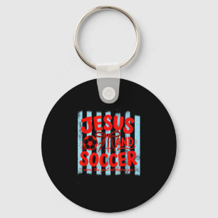 Jesus and soccer lover mom faith religious stripes keychain
