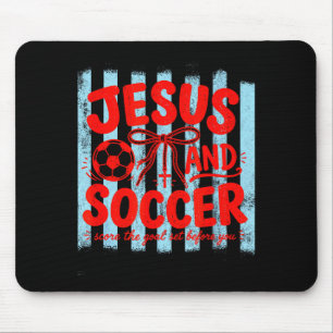 Jesus and soccer lover mom faith religious stripes mouse pad
