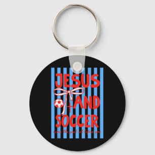 Jesus And Soccer Score The Goal Set Before You  Keychain