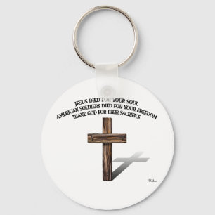 Jesus and the American Soldiers with rugged cross Keychain