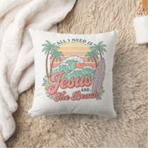 Jesus and the Beach Throw Pillow