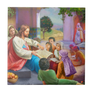Jesus and the children tile