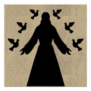 Jesus and the Doves Silhouette Poster