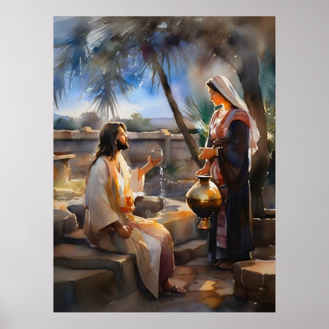 Jesus And The Samaritan Woman At Well Poster (Front)