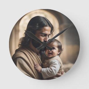 Jesus art round clock