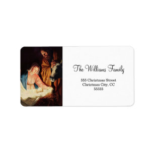 Jesus as child with Mary & Joseph Merry Christmas Label